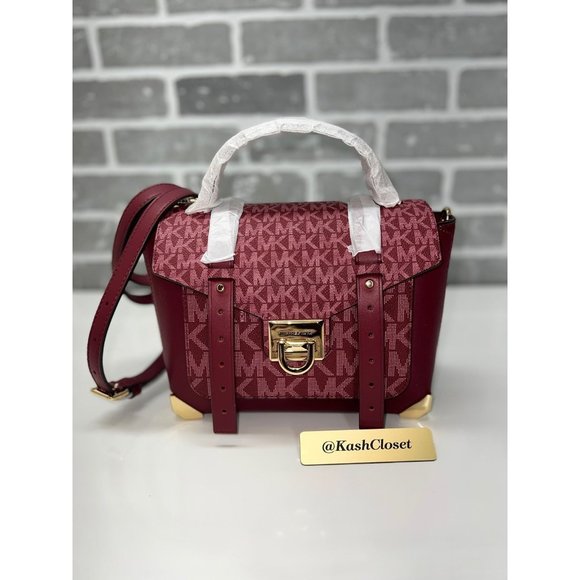 Michael Kors Manhattan Satchel Medium Leather MK Signature Purse Mulberry Multi